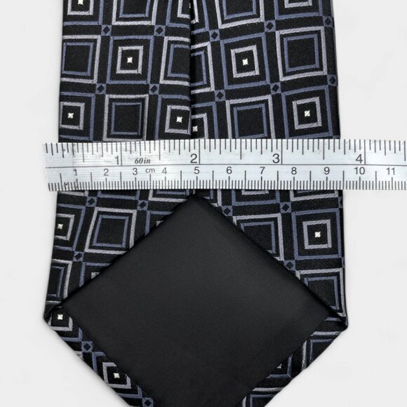 David Taylor Silk Tie Geometric Cubes Silver Black Formal Business Dress - Picture 5 of 6